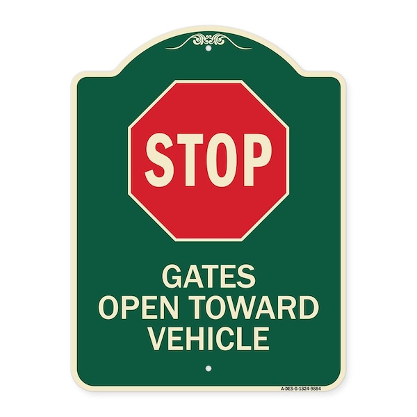 Signmission Designer Series-Stop Gates Open Toward Vehicle Green Heavy-Gauge Aluminum, 24" x 18", G-1824-9884 A-DES-G-1824-9884 - main